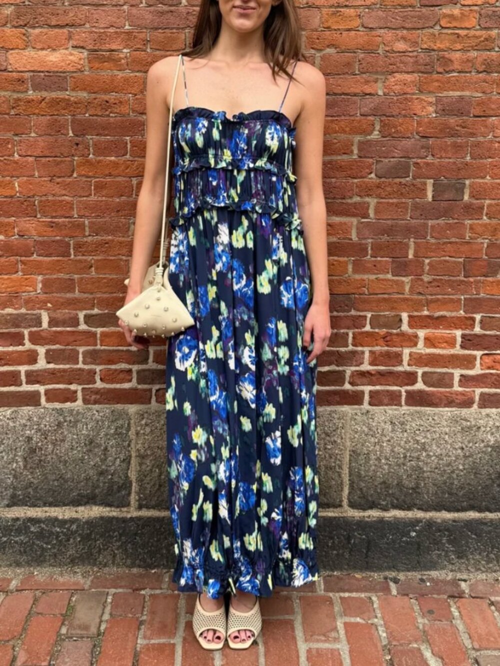 Ulla Johnson Cami Silk Maxi Dress US4 Evening Bloom Navy Mint Floral